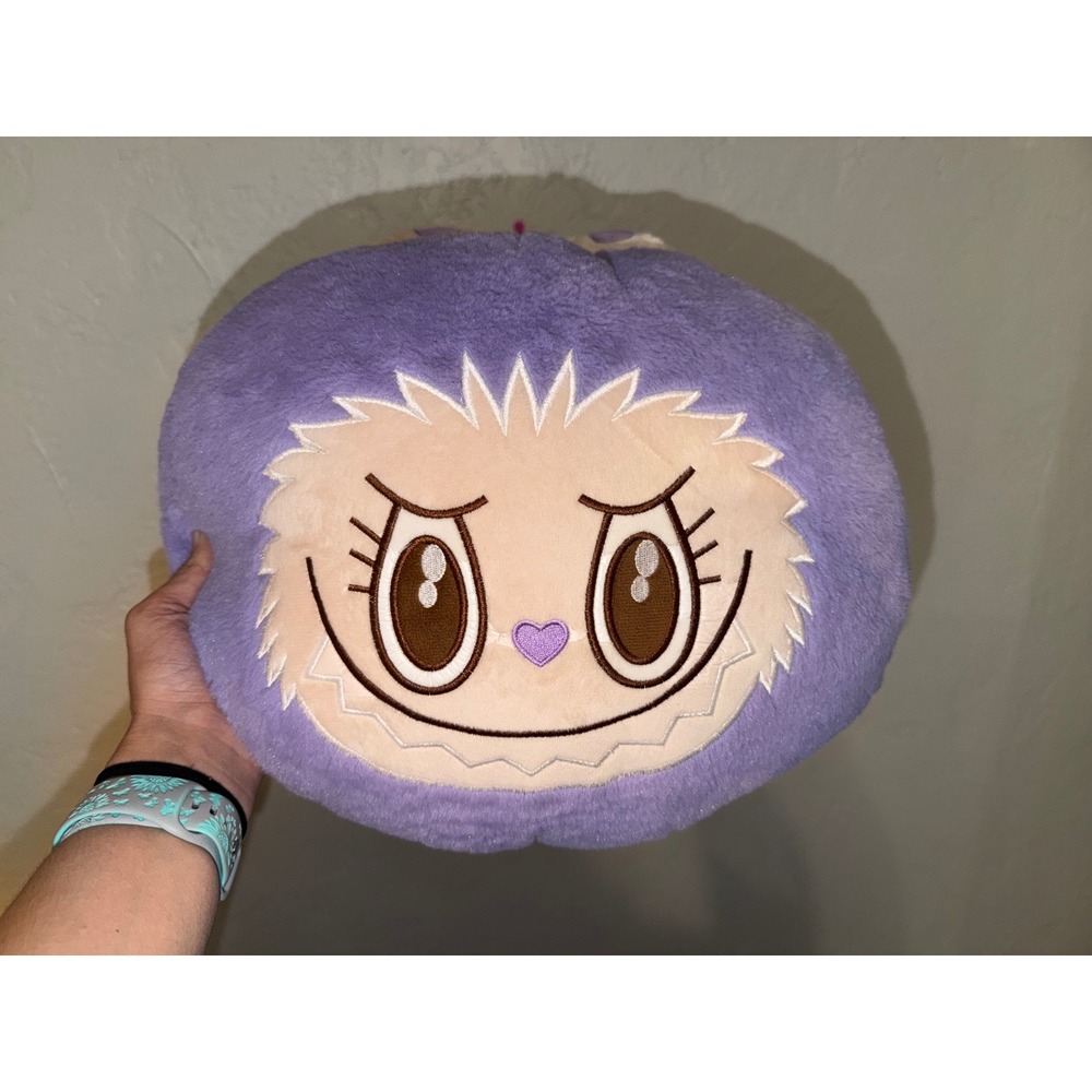 Purple Monster Face Plush Throw Pillow Embroidered Heart Nose Soft Round Cushion